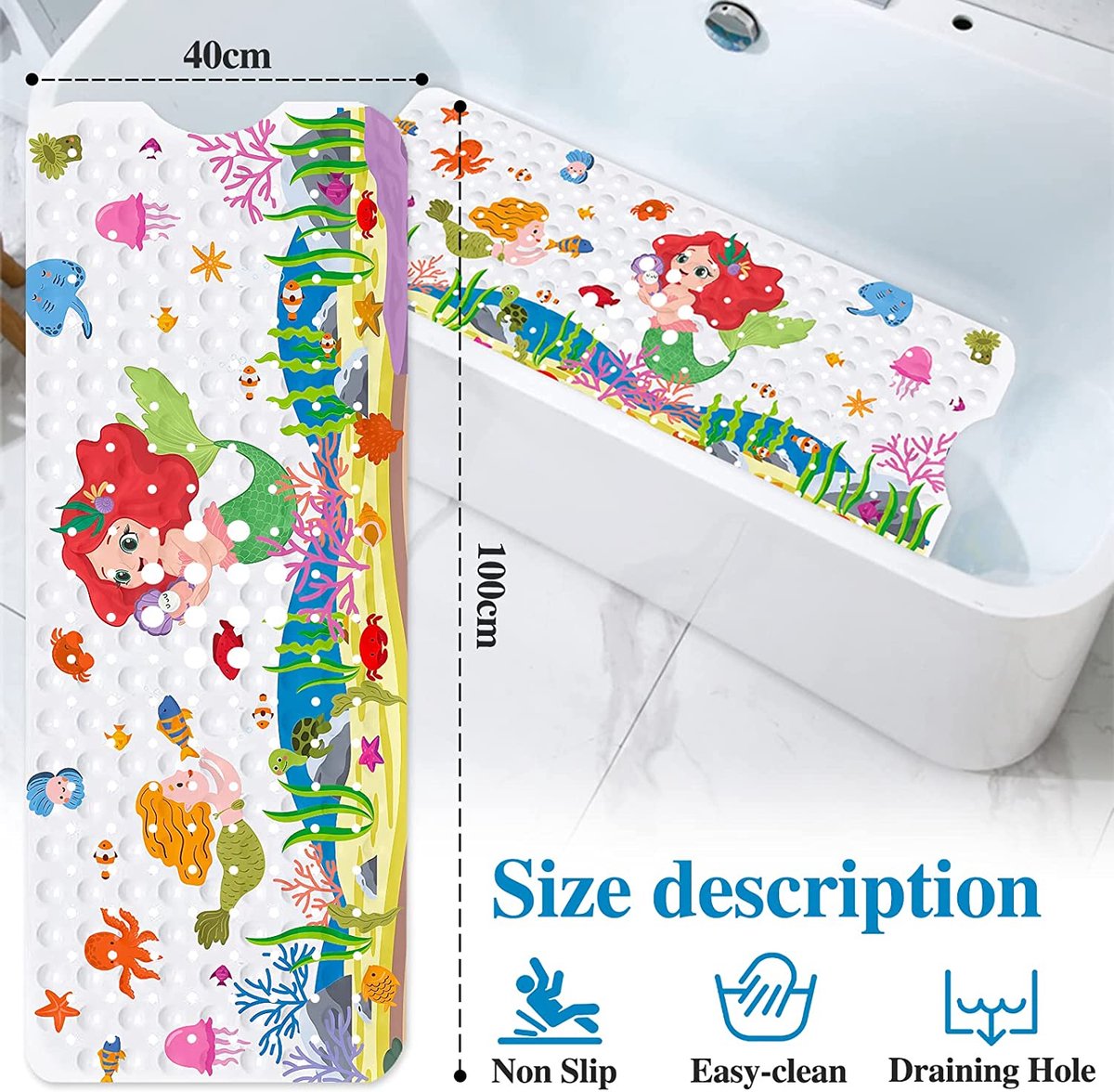 XIYUNTE Babybadmat voor badkuip antislip kinderbadmat - 100 x 40 cm x XIYUNTE Babybadmat voor badkuip antislip kinderbadmat - 100 x 40 cm x