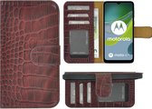 MoDo hoesje voor Motorola Moto E13 - Echt Leer Book Case - Croco Bordeauxrood