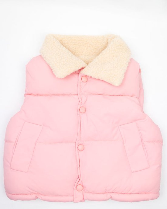 Bodywarmer Bubblegum - roze - teddystof - gewatteerd - Maat 6-7 jaar - sportief - meisjes - Minimalistisch