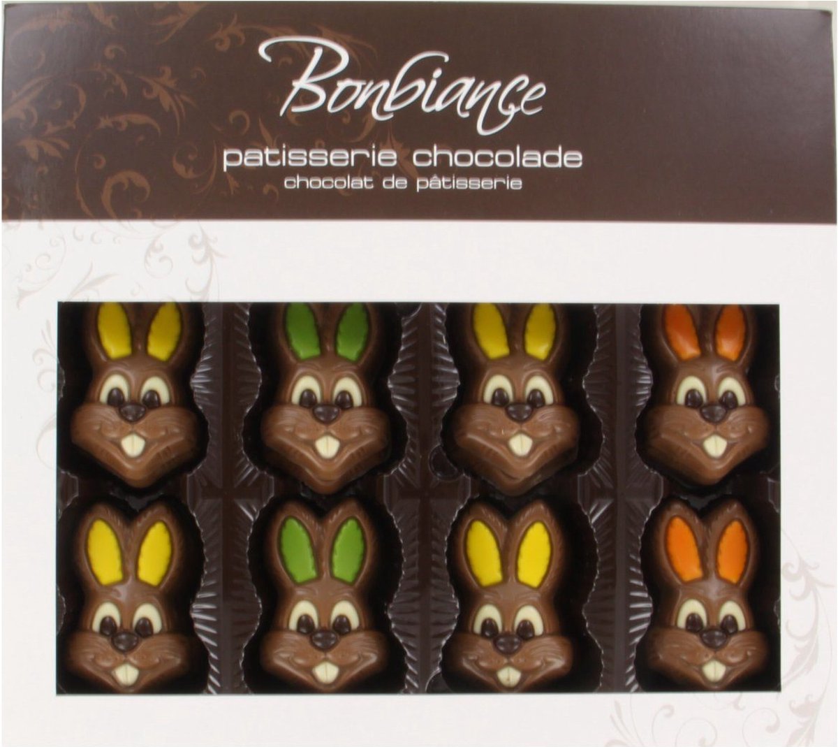 Bonbiance - Haasjes Met Gekleurde Oortjes - 540 Gram - Melkchocolade - Paashaas - Paasei - Paaseieren chocolade - Pasen - Paasdecoratie
