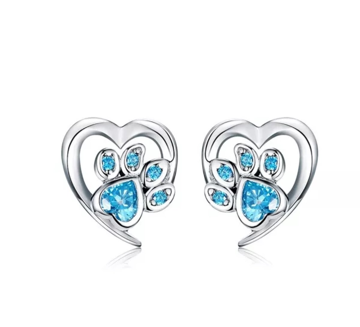 RomyStones Hart & Poot Oorbellen - 925 Zilver & Blauwe Zirkonia