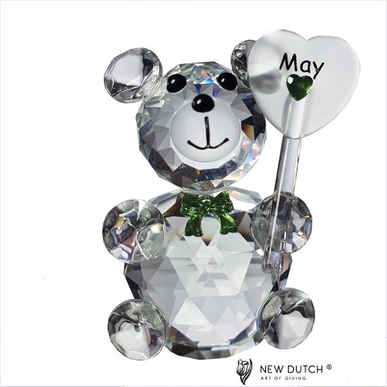 Kristallen beer met geboortesteen Emerald maand Mei, kraamkado, Crystal Bear , verjaardags kado