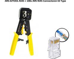 JMS® JMS-EZTOOL-RJ45 UTP Tang / Netwerktang + 100x JMS RJ45 Doorsteek Connectoren ( EZ Type RJ45 cat5e / Cat6 )