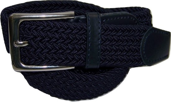 XXL - elastische comfort riem - Donkerblauw - maat 150 cm. - gevlochten - 100% elastisch - nikkelvrije gesp