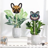 Diamond painting plantenbaksteker - versier je bloempot met deze diamond painting - kat en hond - 2 Stuks