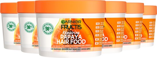 Garnier Fructis Hair Food Papaya 3-in-1 Herstellend Haarmasker Voordeelverpakking - Beschadigd Haar - 6 x 350ml