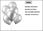 100x Luxe Ballon pearl zilver 30cm - biologisch afbreekbaar - Festival feest party verjaardag landen helium lucht thema