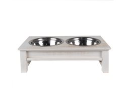 Clayre & Eef Voerbak hond 2x500 ml Wit Hout