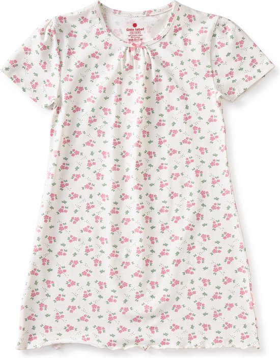 Little Label Nachthemd Meisjes Maat 122-128/8Y - roze, wit - Bloemetjes - Slaapshirt - Zachte BIO Katoen