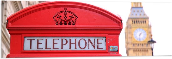 Acrylglas - Rode Telefooncel met de Big Ben op de achtergrond - 120x40 cm Foto op Acrylglas (Wanddecoratie op Acrylaat)