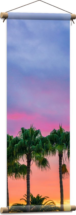 WallClassics - Textielposter - Palmbomen met Kleurrijke Lucht - 30x90 cm Foto op Textiel