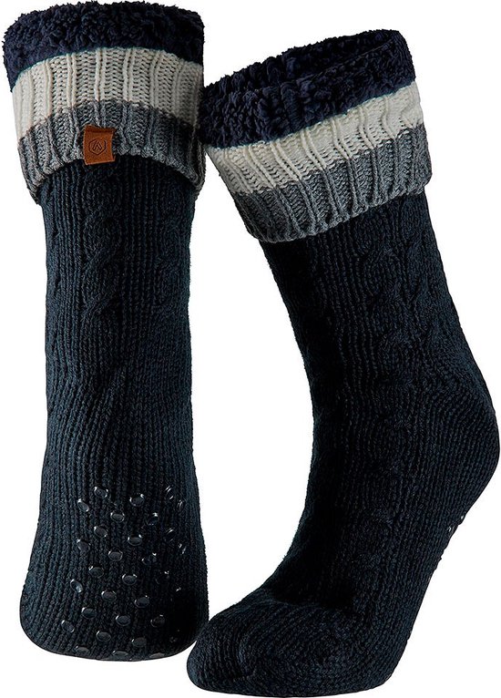 Apollo - Huissokken heren met vacht - Anti slip - Blauw - One size - Fluffy sokken - Slofsokken - Huissokken anti slip - Huisokken - Warme sokken heren