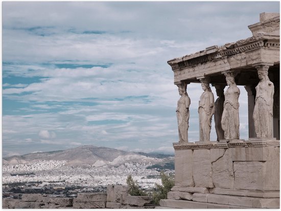Poster Glanzend – Uitzicht op Parthenon Tempel in Athene, Griekenland - 80x60 cm Foto op Posterpapier met Glanzende Afwerking