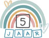 32x 5 JAAR - Baby Peuter Kinder Verjaardag Stickers - Leuk Regenboog voor Jongen en of meisje