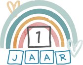 32x 1 JAAR - Baby Peuter Kinder Verjaardag Stickers - Leuk Regenboog voor Jongen en of meisje