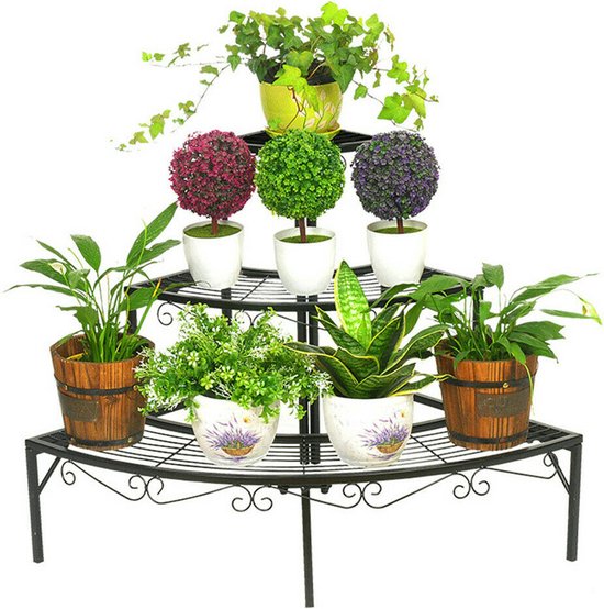 Metalen plantenstandaard met 3 niveaus, rechthoekige ladder, bloempotten voor buiten, plantenrek voor binnenshuis, robuuste opbergorganizer voor thuis, tuin, terras, balkon, trapstijl