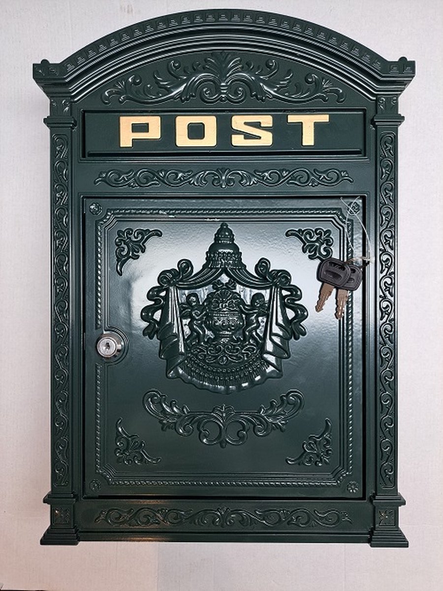 Deco Aluminium brievenbus weerbestendig - groen - antieke look - wand brieven bus - vintage look - 31.5 x 9.5 x 45 cm - groen - post