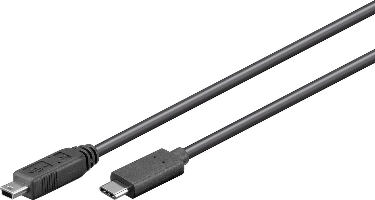 Goobay USB Mini B naar USB-C kabel - USB2.0 - tot 3A / zwart - 0,50 meter