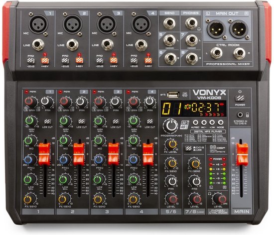 Console de mixage - Vonyx VM-KG08 - Console de mixage 8 canaux Bluetooth,  DSP, lecteur... | bol