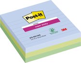 Post-it Super Sticky notes XL Oasis, 70 feuilles, pi 101 x 101 mm, lignées, couleurs assorties, paquet de 3