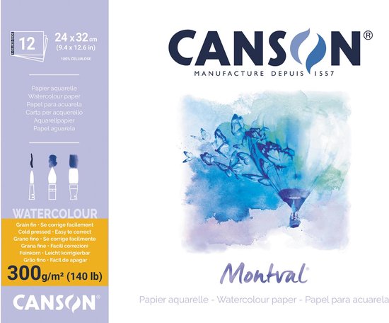 Bloque Canson Montval Aquarelle de 300 g, tamaño A4 , con 100 hojas