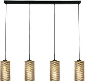 Opengewerkte eettafellamp Cestino | 4 lichts | goud / zwart | metaal | 120 x 10 cm balk | in hoogte verstelbaar tot 180 cm | eetkamer / eettafellamp | modern / sfeervol design