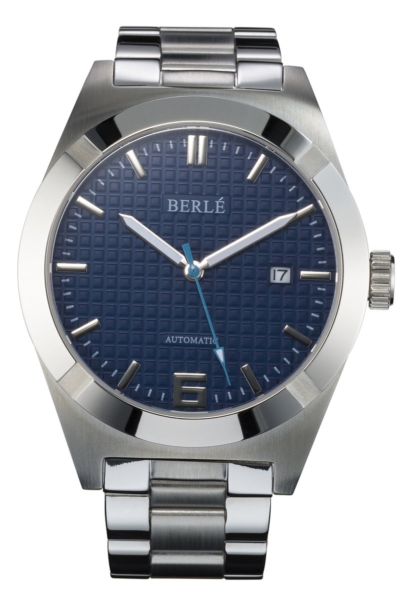 Berlé Watches Blue Dial - Herenhorloge - Automatisch uurwerk - Blauwe wijzerplaat - RVS schakelband
