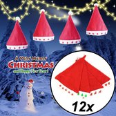12 Stuks - MIX Kerstmuts met Verlichting - Kerstmuts Volwassenen met Lampjes - Inclusief Batterijen