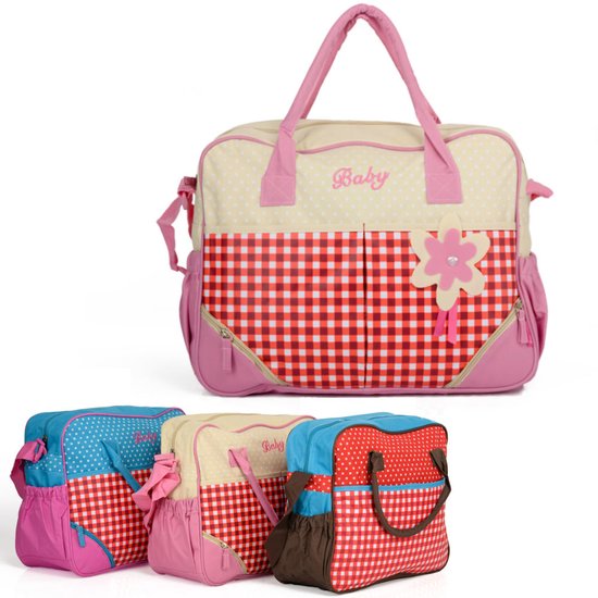 Luiertas - Baby Verzorgingstas Incl. Verschoningsmatje - Flessenhouder - Schoudertas hengsels - Roze - Creme - Rood van AdoBaby — afbeelding 5