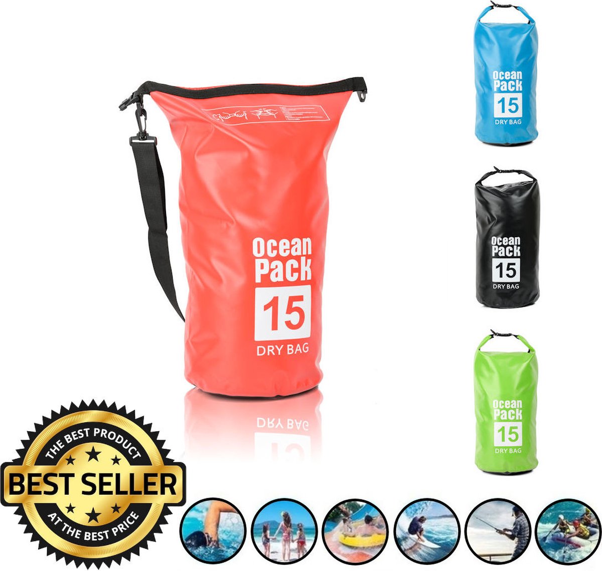 Decopatent® Waterdichte Tas - Dry bag - 15L - Ocean Pack - Dry Sack - Survival Outdoor Rugzak - Drybags - Boottas - Zeiltas - Rood