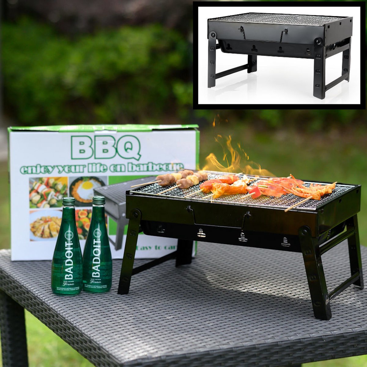 Decopatent® Portable Houtskool Barbecue - Grilloppervlak (LxB) 43 x 27 cm - Inklapbaar - Zwart