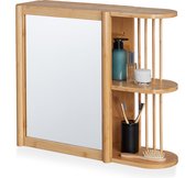 Relaxdays wandrek met spiegel - hangend badkamerrek bamboe - spiegelkast met planken - wc