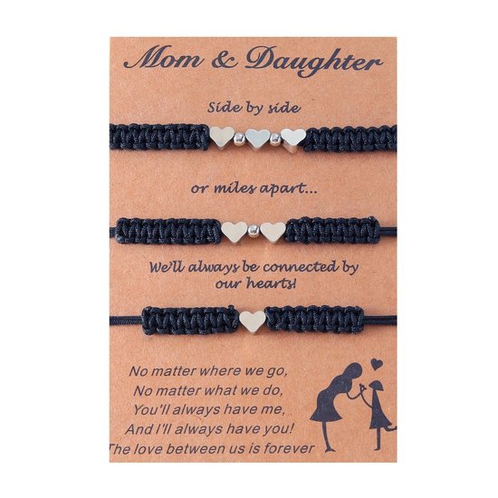 Bracelets d'amitié pour trois avec plusieurs Hartjes - Bracelets noirs - Bracelets BFF sur une carte-cadeau - Pax Amare