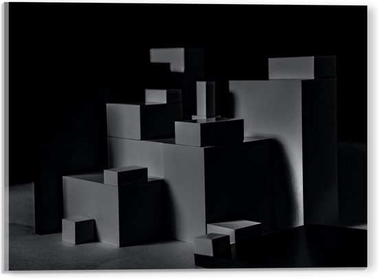Acrylglas - Opgestapelde Balken en Blokken in Donkere Omgeving - 40x30 cm Foto op Acrylglas (Met Ophangsysteem)