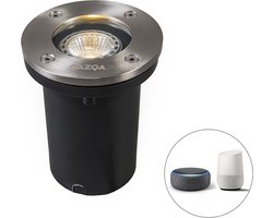 Qazqa smart led moderne grondspot voor in de tuin - Basic - zilver, incl. 4.7W ledlamp, dimbaar, 10.5cm, IP65, rond