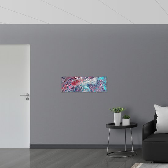 Poster (Mat) - Abstracte Vormen en Stippen in het Roze, Paars en Blauw - 90x30 cm Foto op Posterpapier met een Matte look