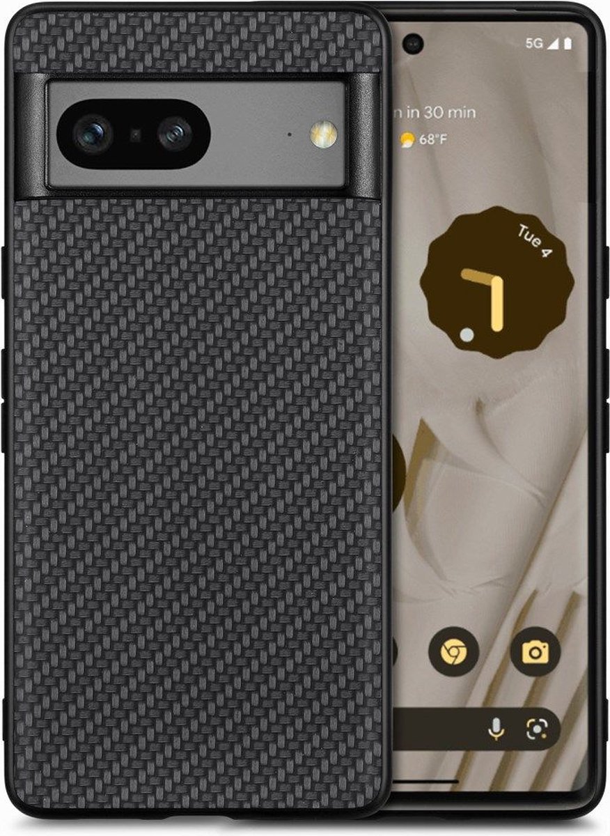 Google Pixel 7a Hoesje Carbon Fiber Back Cover Zwart