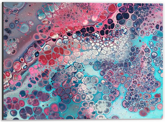Dibond - Abstracte Vormen en Stippen in het Roze, Paars en Blauw - 40x30 cm Foto op Aluminium (Wanddecoratie van metaal)