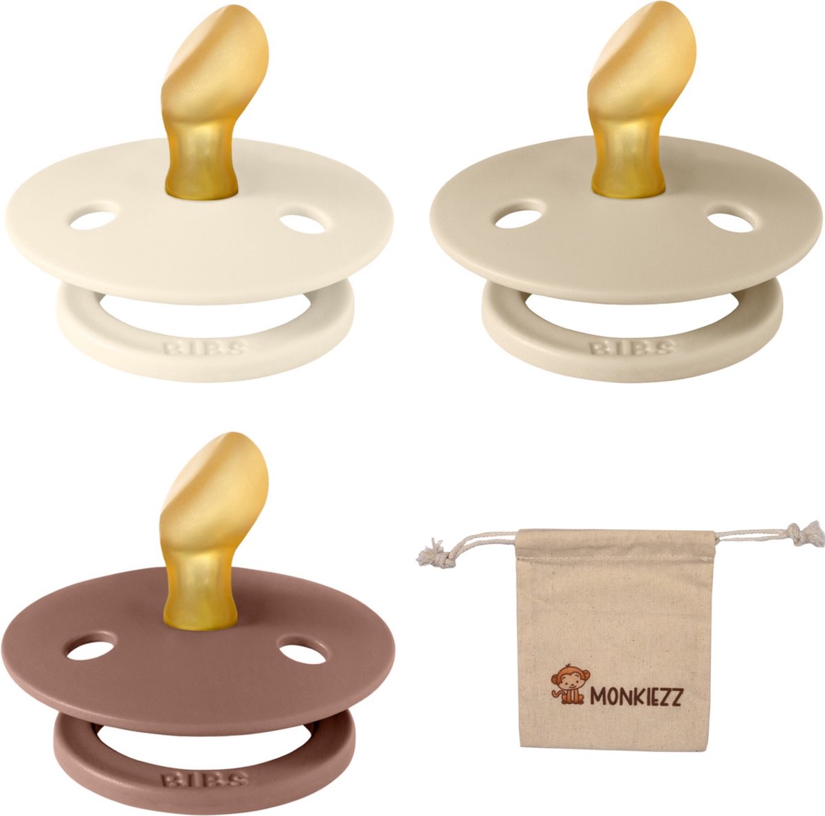 Goedkoopste Bibs Dental fopspenen Anatomical 0-6 maanden- Set 3 stuks- Ivory, Vanilla, Woodchuck - Monkiezz speenzakje - orthodontisch- Anatomisch- Maat 1