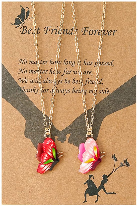 Collier de l'amitié pour deux avec papillons roses - Or - Collier BFF sur carte-cadeau - Pax Amare