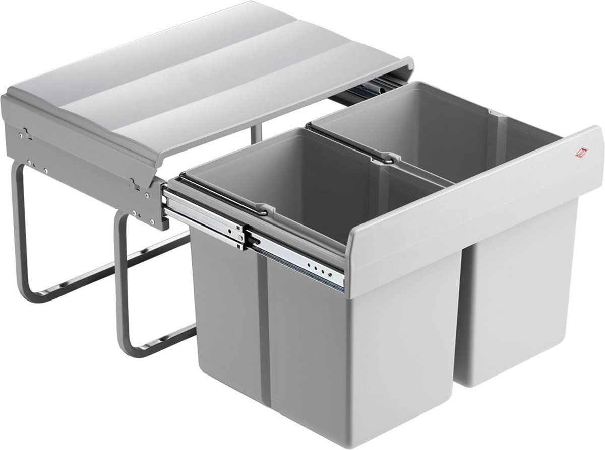 Goedkoopste Wesco Double Shorty 1 - Afvalbak uitschuifbaar 2x 15L Grijs, voor kastbreedte 500 mm - 30 liter