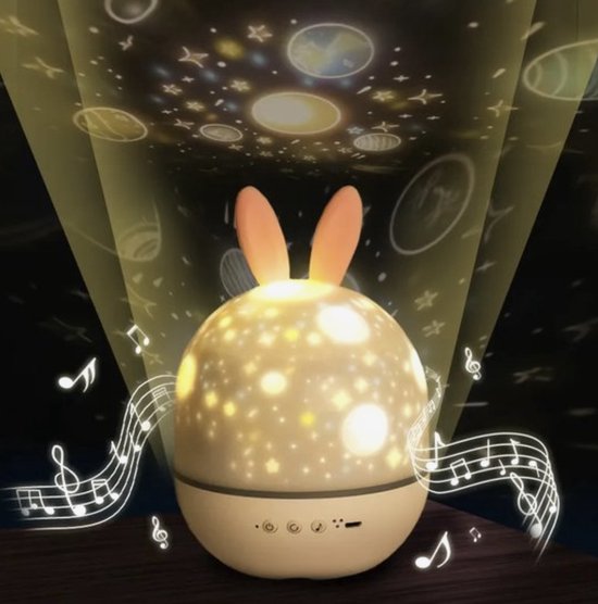 JHR Goods Veilleuse Projecteur Wit- Ciel étoilé - Boîte à musique - Lampe LED - Lampe enfant - Lampe bébé - 6 thèmes - Unicorn - Licorne - Animaux - Veilleuse - Planètes - Anges - Rechargeable - Sans fil - Lampe projet