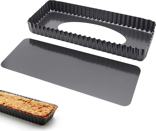 SDFAA Rechthoekige quiche-pannen, quiche cakepan, vlan tarte pannen, anti- aanbaklaag, rechthoekige quichepan met afneembare bodem, voor cake, quiche, muffins, koekjes (zwart