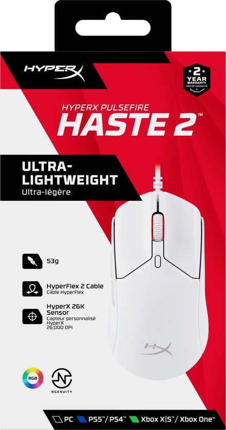 Souris gaming sans fil HyperX Pulsefire Haste 2 pour PC PS5 PS4 et