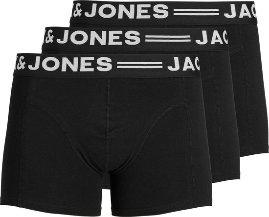Drie zwarte Jack & Jones boxershorts met witte elastische band met logo.