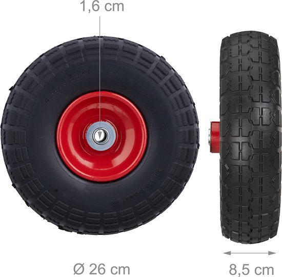 Relaxdays 4x steekwagenwiel - 4.1/3.5-4 - rubber - bolderkarwiel - antilek - zwart/rood van Relaxdays — afbeelding 4