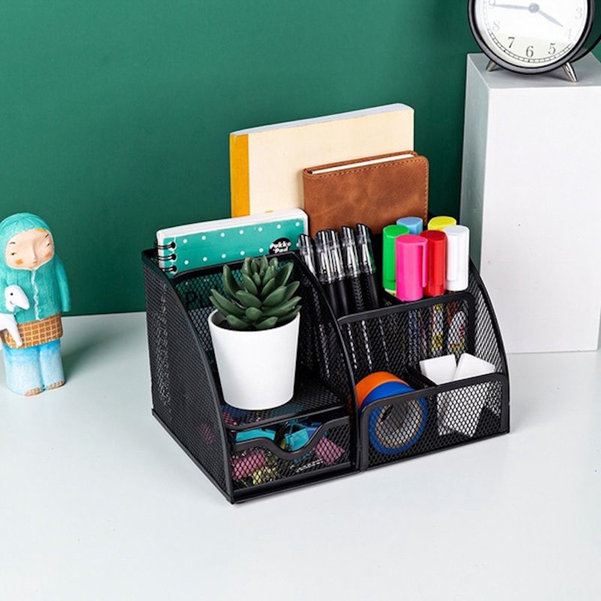 Relaxdays bureau organizer, 5 vakken, mesh, modern design, HBD 10,5 x 25,5 x 17 cm, kantoor, pennenbak metaal, wit Relaxdays bureau organizer, 5 vakken, mesh, modern design, HBD 10,5 x 25,5 x 17 cm, kantoor, pennenbak metaal, wit