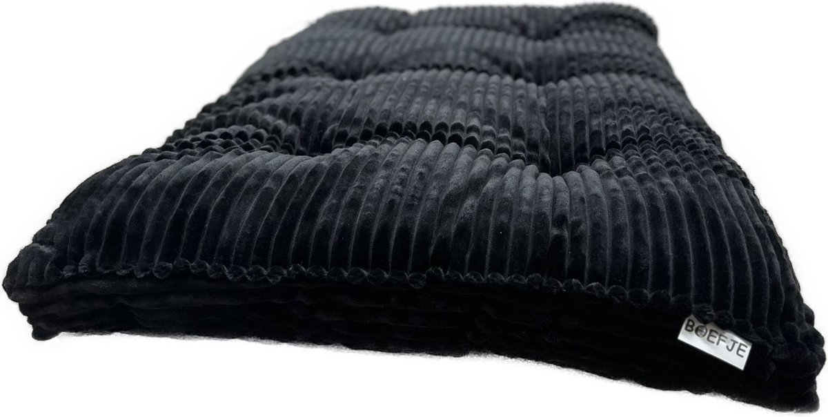 Boefje Hondenkussen - Fluweel - Rib - Zwart - 80 x 120 cm