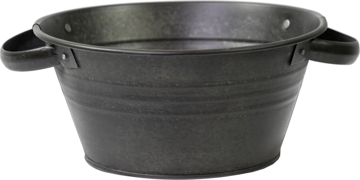 Goedkoopste Mega Collections Teil Bloempot/plantenpot - zink - zwart - rond - D26 x H12.5 cm