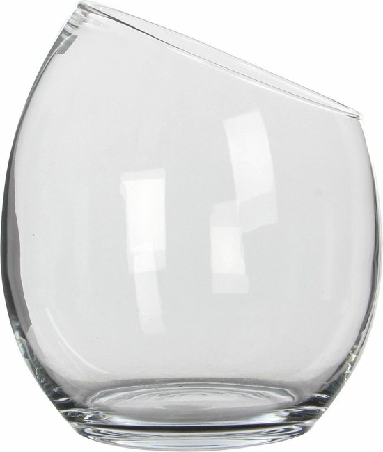 Mica Decorations schuine bloemvaas/sierschaal - transparant gerecycled glas - D28 x H32 cm